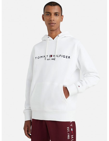 Felpa Tommy Hilfiger in Tessuto Flex - Con Cappuccio e Logo - Colore Bianco
