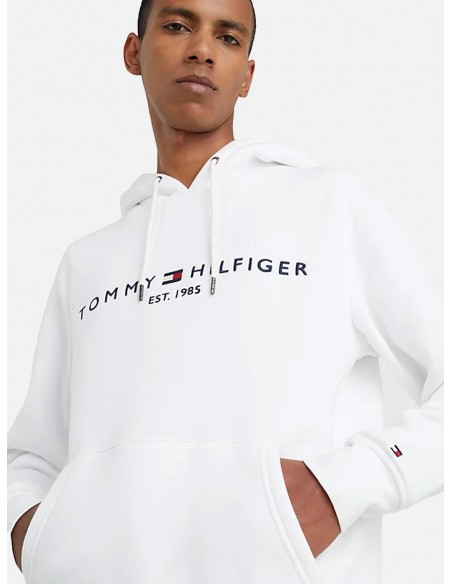 Felpa Tommy Hilfiger in Tessuto Flex - Con Cappuccio e Logo - Colore Bianco