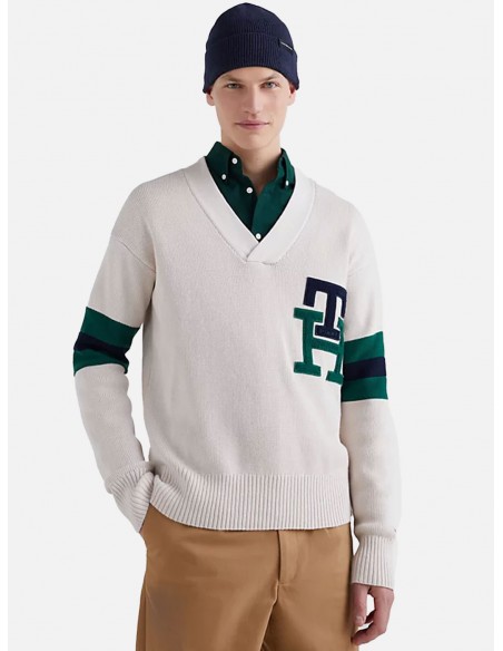 Pullover Tommy Hilfiger TH Monogram Varsity Oversize - Colore Bianco Piuma