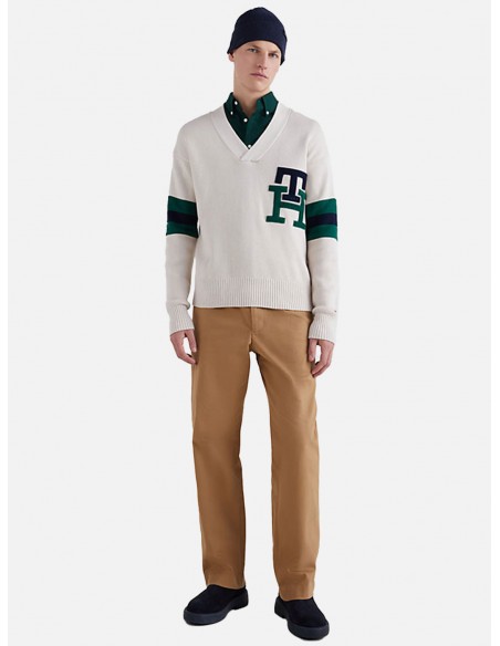 Pullover Tommy Hilfiger TH Monogram Varsity Oversize - Colore Bianco Piuma