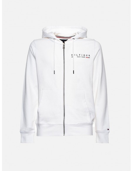 Felpa Tommy Hilfiger con Cappuccio, Zip Integrale e Logo - Colore Bianco